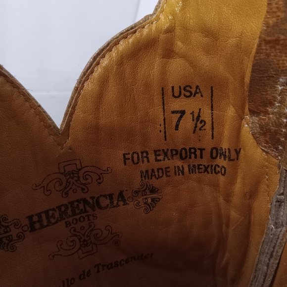 Herencia Cowgirl Boots Leather Size 7.5Tan & Brown Leather will NEED boot TIPS - Picture 7 of 12